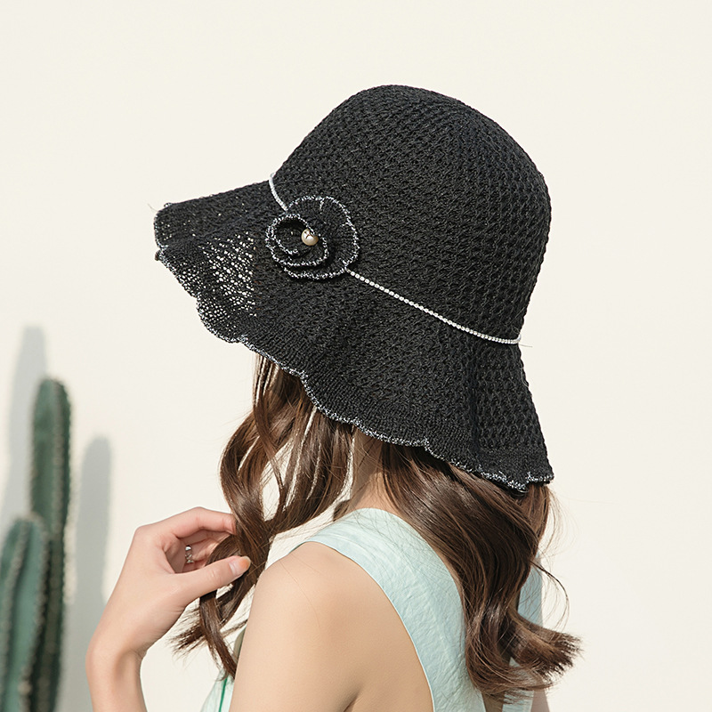 Female Spring And Summer Japanese Face Cover Sun proof Sun shade Fisherman Hat Black - Shop at LoveMi