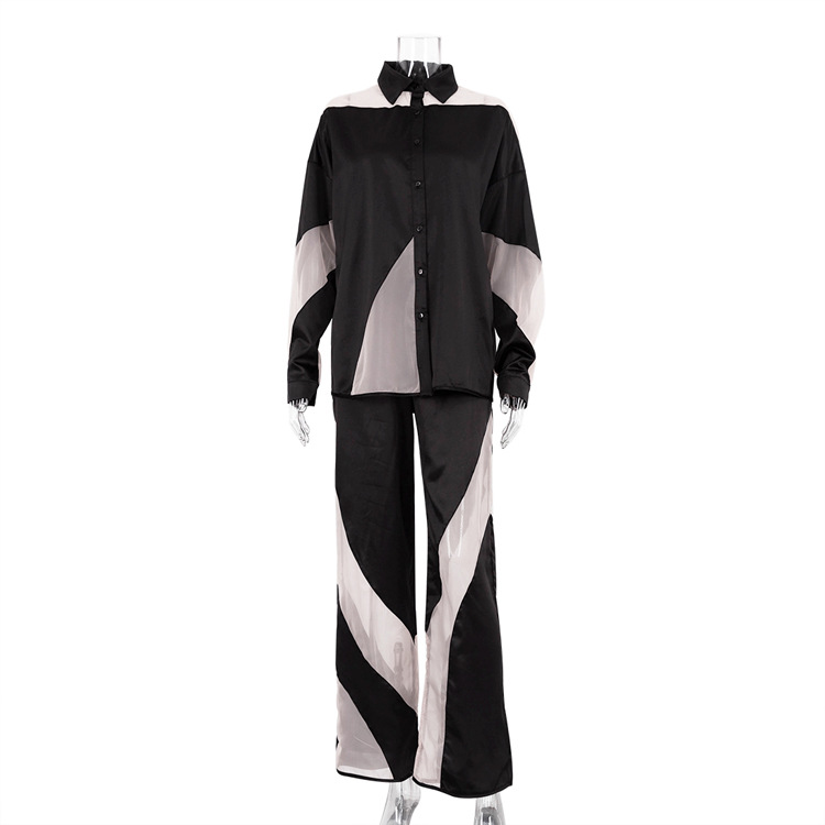 Women's Long-sleeved Blouse High Waist Stitching See-through Suit
