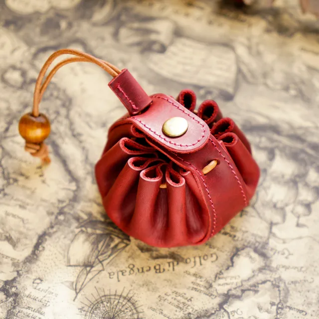 Handmade Top Layer Cowhide Zero Wallet Drawstring Red - Shop at LoveMi
