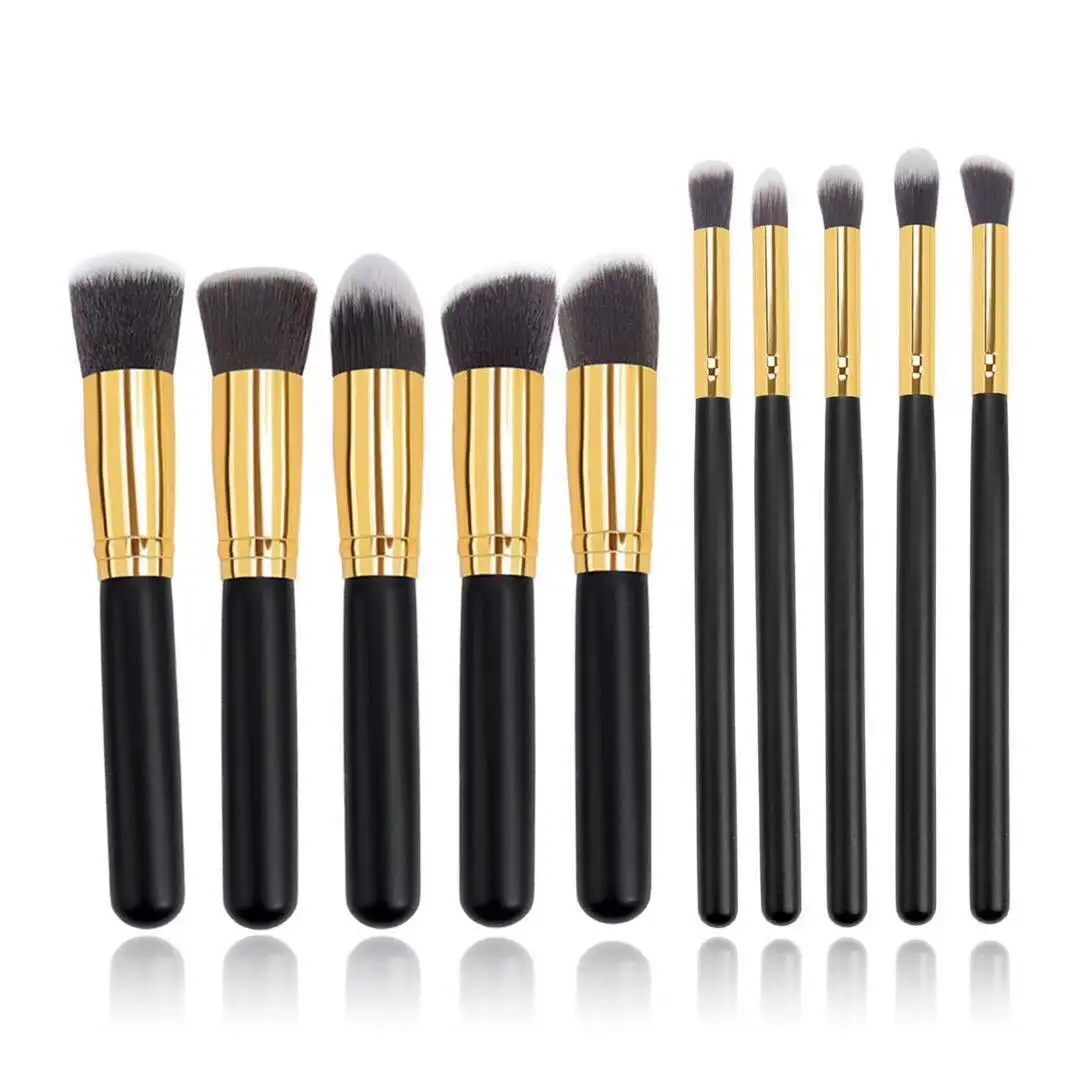 10-piece Black-Silver-Black-Gold Makeup Brush Set 5 Large