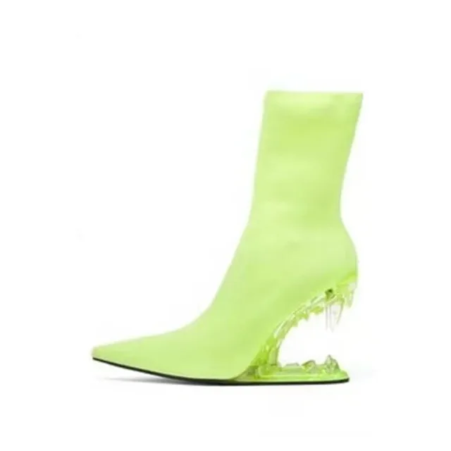 Metal Hollow Fangtooth Giant Tooth Tiger Tooth Profiled Heel Knitted Elastic Bootie Green - Shop at LoveMi