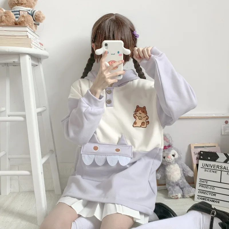 Title 2, Hooded Cat Color Matching Padded Sweater