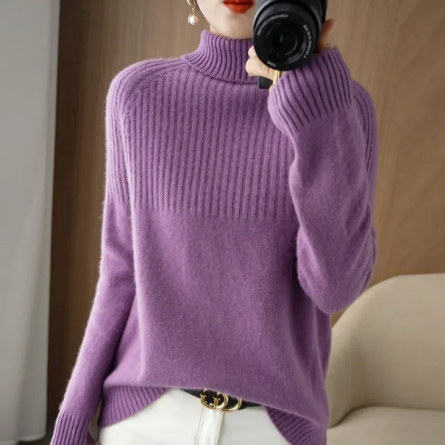 Loose High neck Sweater Base Layer For Women Violet - Shop at LoveMi