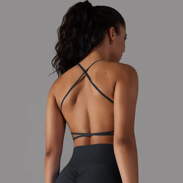 Women's Nylon Brushed Cross Sports Underwear Fitness Yoga Wear Vest Black - Shop at LoveMi