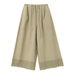Summer Thin Women's Embroidered Cropped Casual Wide-leg Pants - Green - View 1