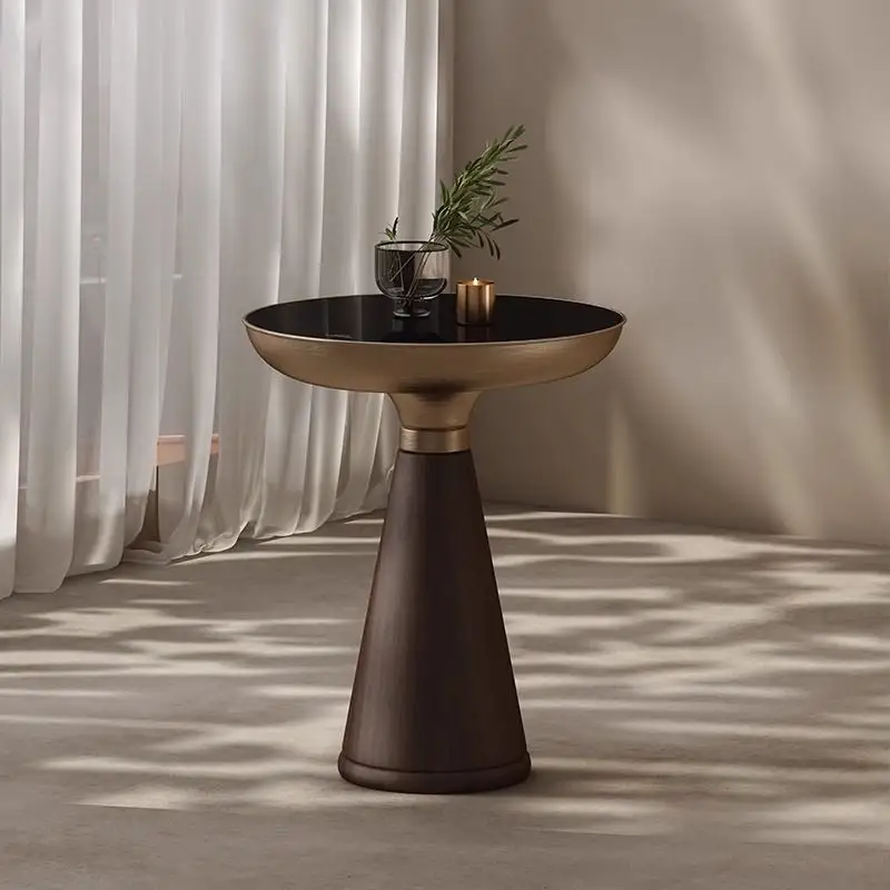 Tempered Glass Round Light Luxury Modern Solid Wood Side