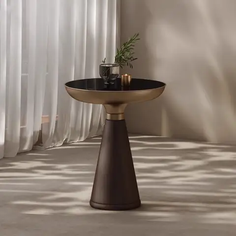 Tempered Glass Round Light Luxury Modern Solid Wood Side