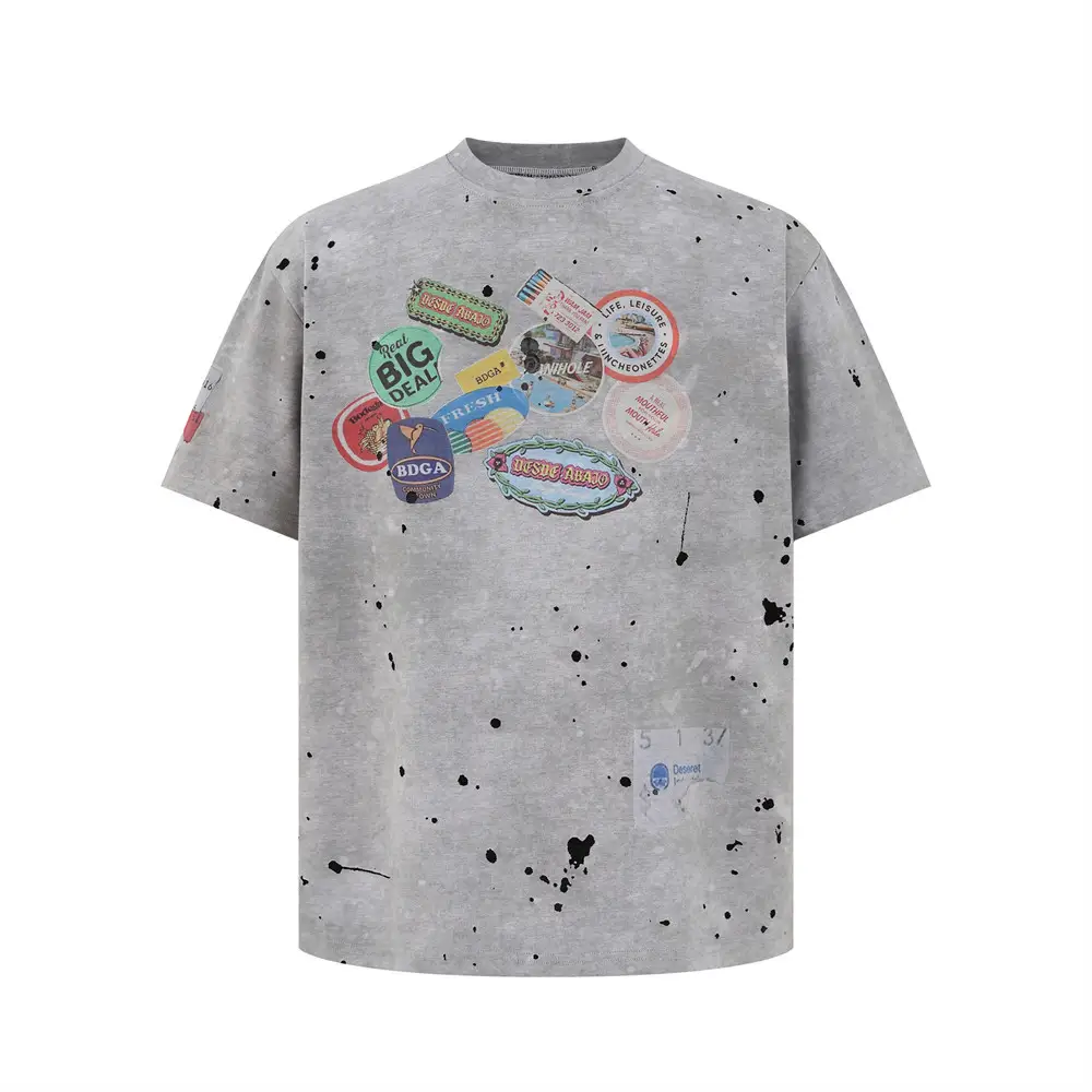 Digital Direct Injection American-style Distressed Printed Short-sleeved T-shirt For Men