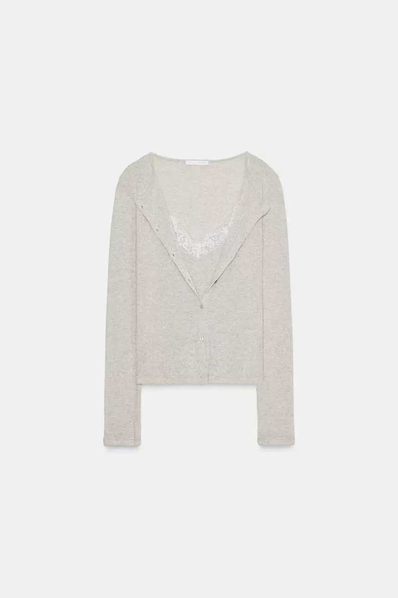 Women's Fake Two-piece Lace Base Layer Top