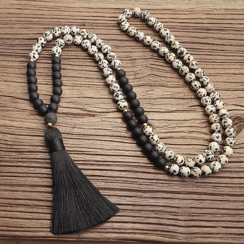 108-bead Spotted Stone Tassel Bracelet Necklace