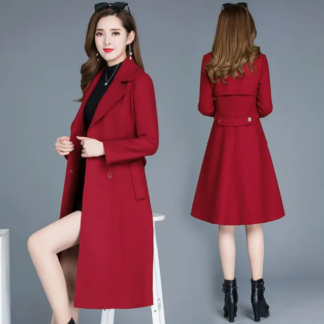 Thickened Woolen Coat Women's Mid length Red - Shop at LoveMi