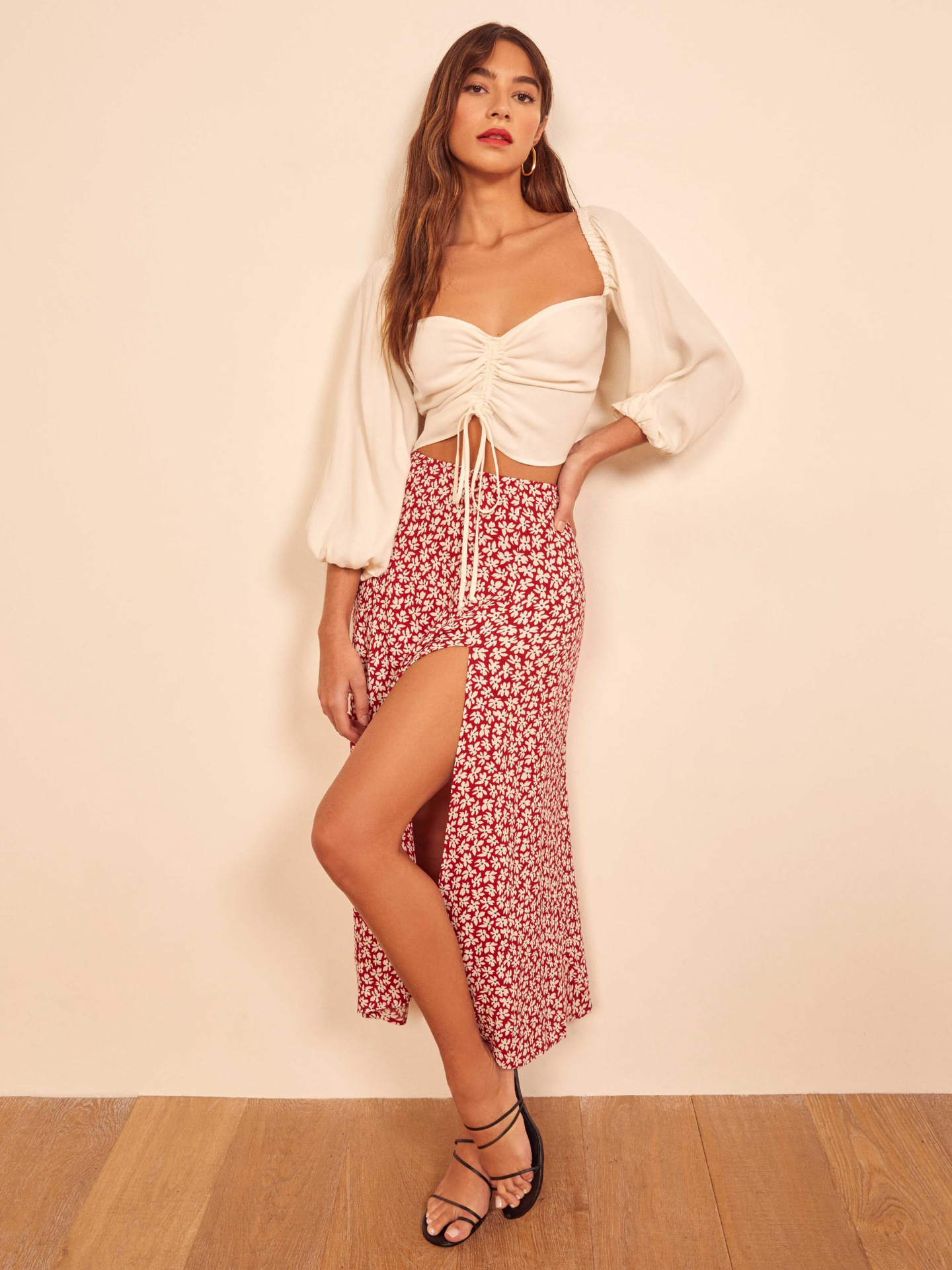 Title 1, Floral Leopard Print High Waist Stretch Slit Lo...