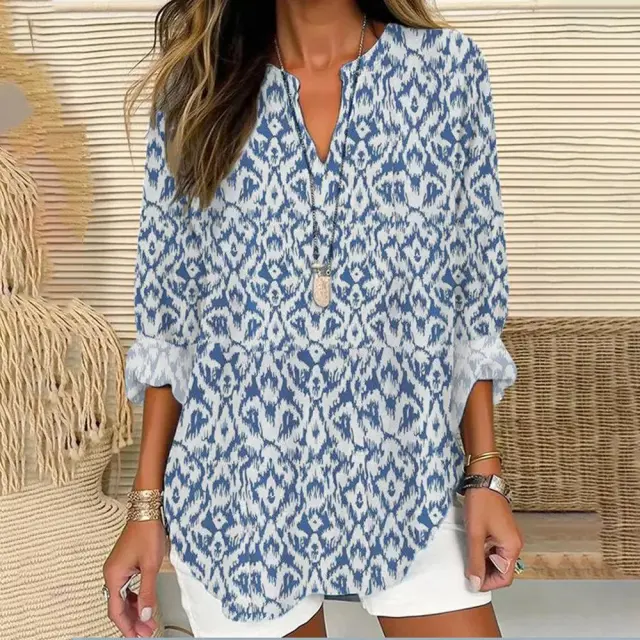 Small V neck Long Sleeve Independence Day Floral Simple Casual Elegant T shirt Long Sleeve Floral - Shop at LoveMi