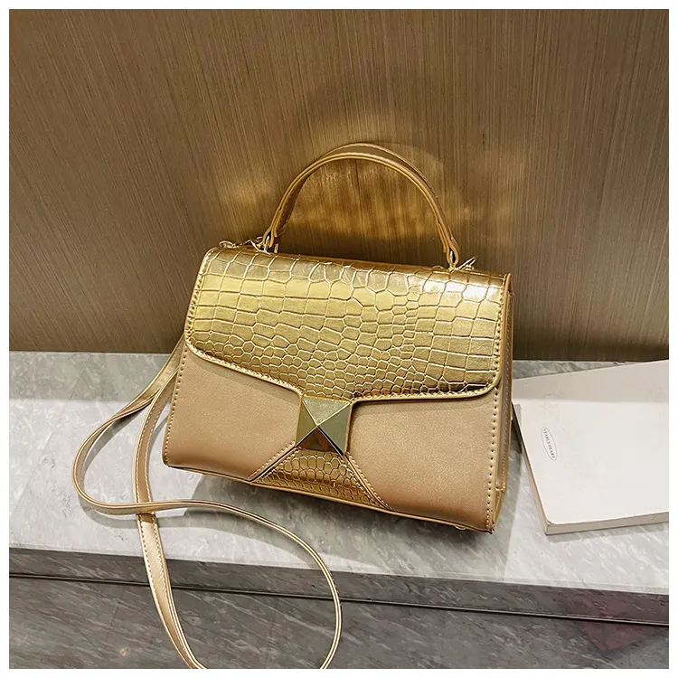 Mining Stone Pattern Stitching Square Pouch Women's Classic All-match Niche Shoulder Bag - Gold
