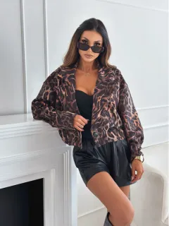 Long Sleeve Short Leopard Print Blazer For Women - Brown - View 1