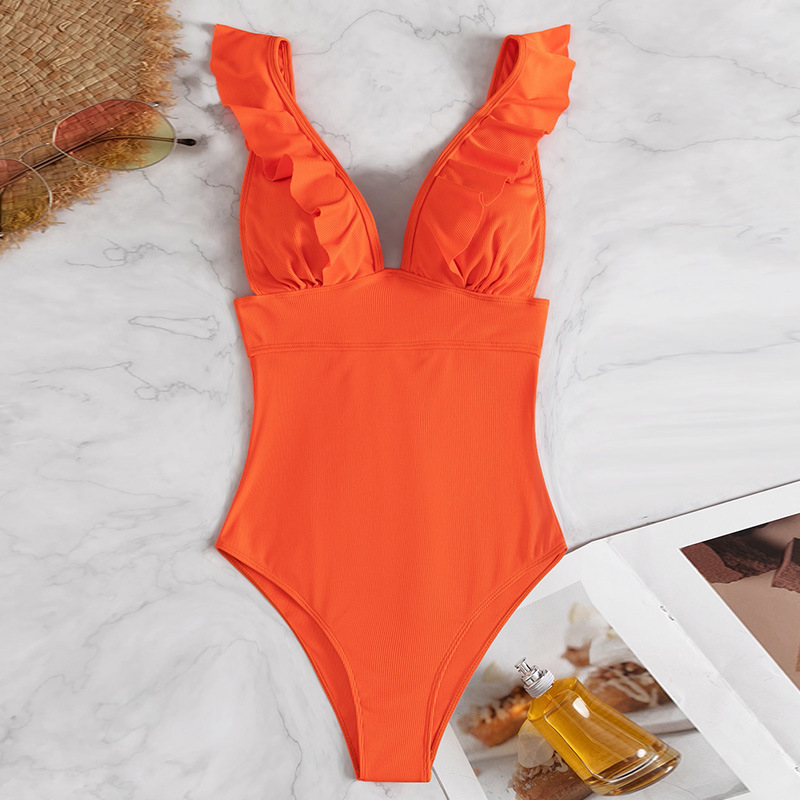 Women's Fashion V-neck Flounce One-piece Swimsuit