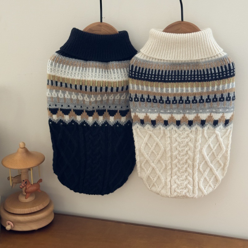 Pet Clothes Dog Cat Soft Fair Island Blue Sweater