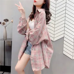 Women's Spring And Summer Plaid Shirt Coat - Pink - View 1