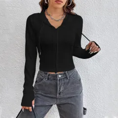 Street Style Design Zip-up Cardigan Long Sleeve Women's Top - Black - View 1