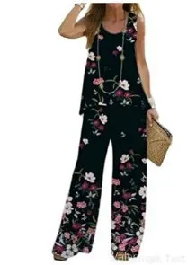 Women's Fashion Printed Casual Vest Trousers Two piece Suit Figure Eleven - Shop at LoveMi