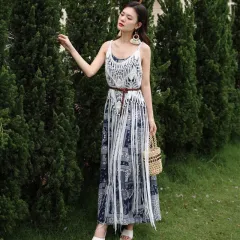Spring And Summer Women's Cotton And Linen Strapless Dress - 3810 White Tassel - View 1