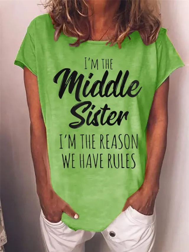 Letter Flower Print Short Sleeve Round Neck T shirt Women's Comfortable Fashion Tops Green - Shop at LoveMi