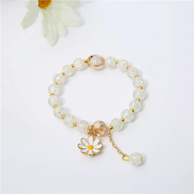 Crystal String Beads Bracelet SUNFLOWER Ins Bracelet White - Shop at LoveMi
