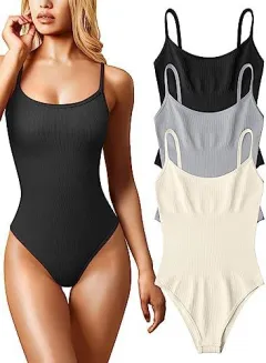 European And American Rib Sleeveless Spaghetti Strap Top Body-shaping Corsets - Gray - View 1