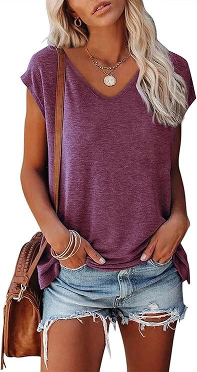 Women's Summer V-Neck Solid Color Casual Loose Short-Sleeve