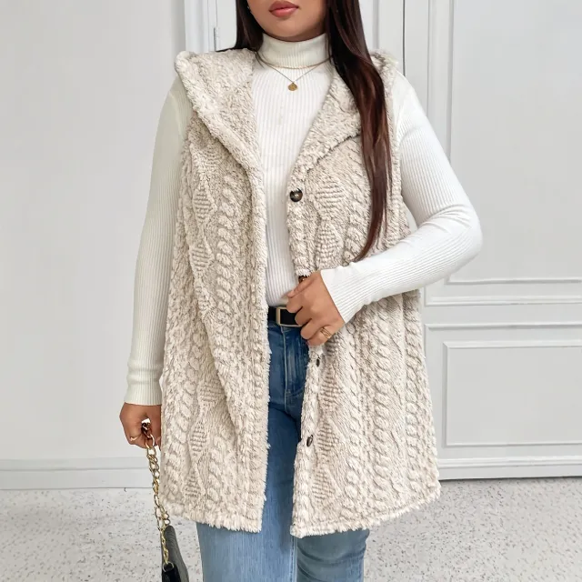 Double sided Plush Casual Hooded Cardigan Top Beige - Shop at LoveMi