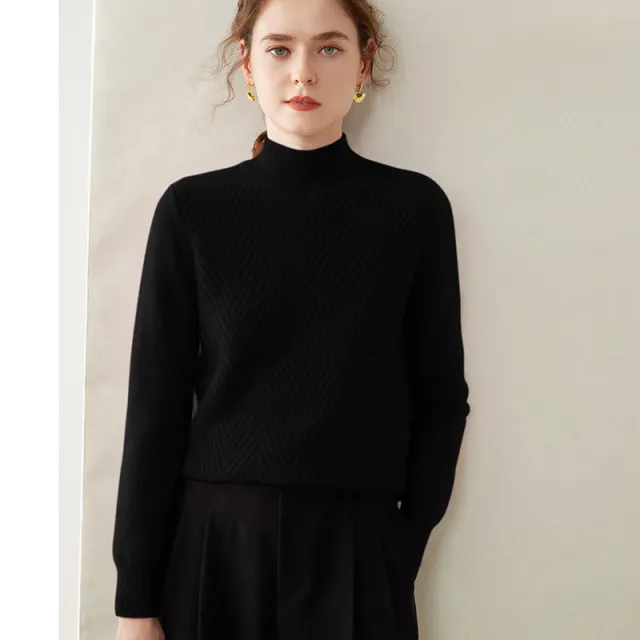 Pullover Mock Neck Sweater Short Loose Black - Shop at LoveMi