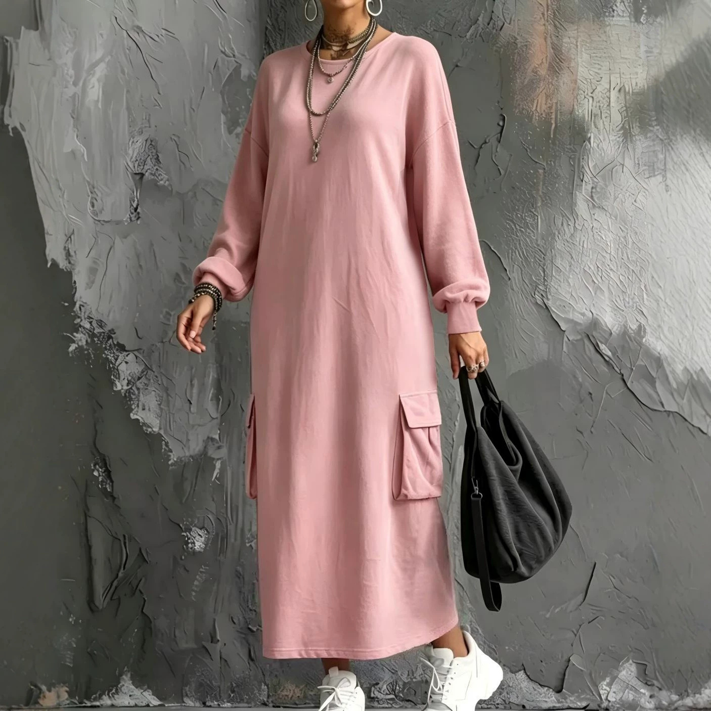 Loose-fitting Hoodie Dress, Womens Casual Long-sleeve One-piece