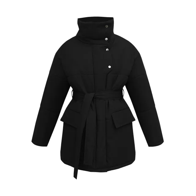 Stand up Collar Cotton padded Coat Coat Irregular Mid length Black - Shop at LoveMi