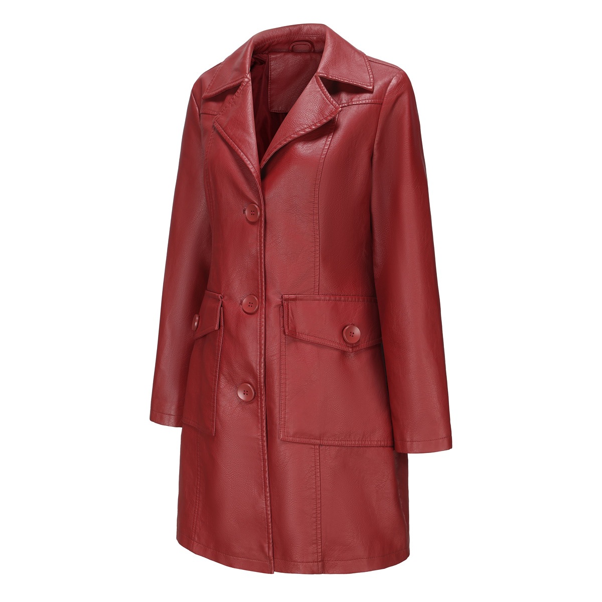 Women’s Long Leather Trench Coat – Fashion Outerwear
