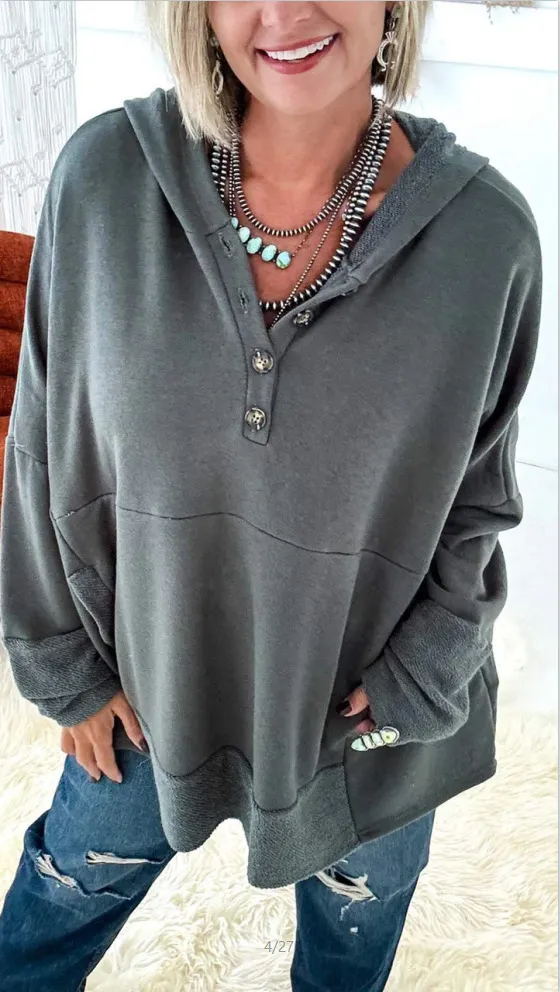 Women's New Hooded Loose Top Sweater Dark Gray - Shop at LoveMi