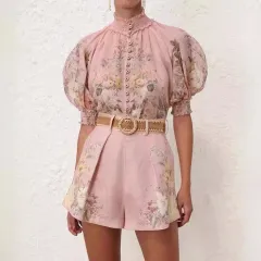 Australia Niche Design Short Shirt Top Shorts With Belt Suit - Pink - View 1