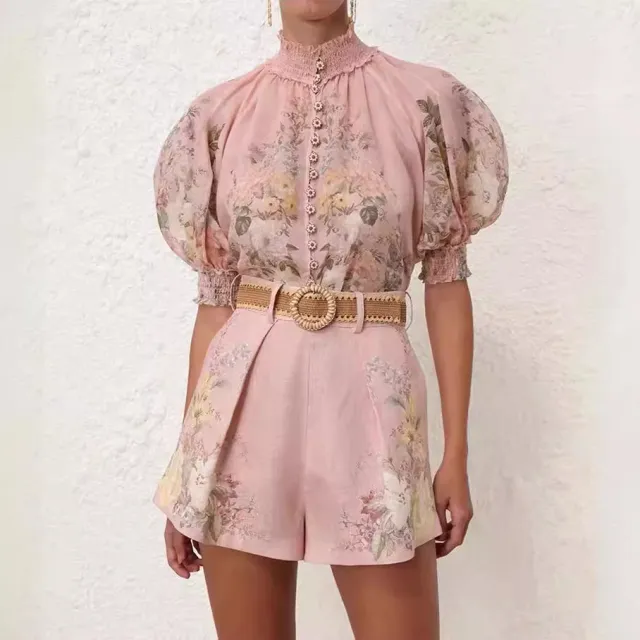 Australia Niche Design Short Shirt Top Shorts With Belt Suit Pink - Shop at LoveMi
