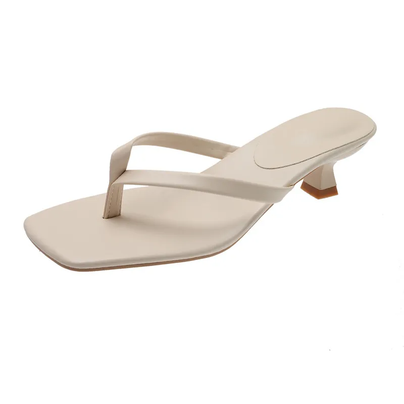 Fashionable Flip-Flops With High Heels - Beige