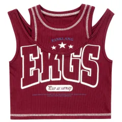 Qilin Clothing American Retro Spicy Girl Fake Two-piece I-shaped Vest - Red - View 1