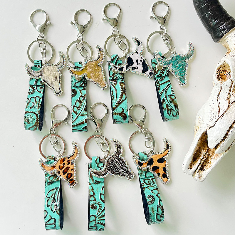 Leather Keychain Ethnic Style Embossed Texture Leather 1