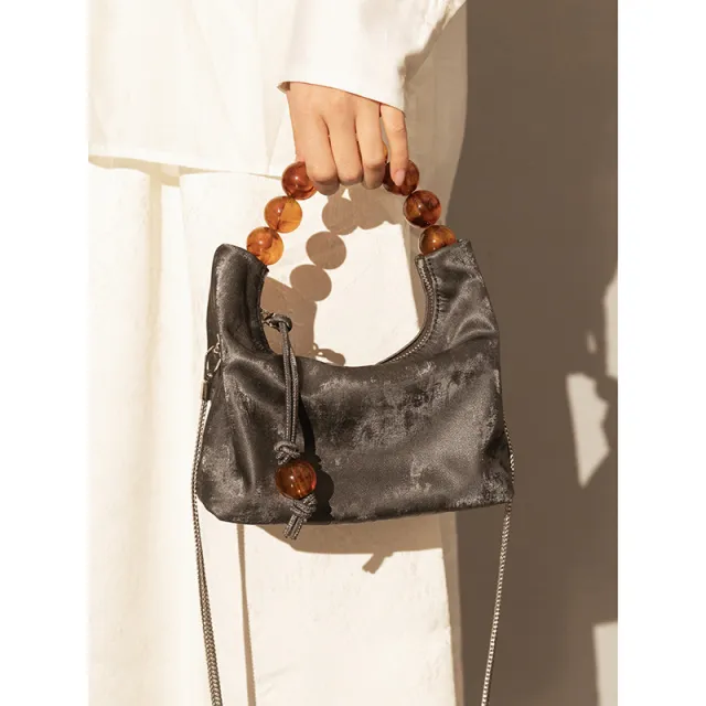 Niche Shoulder Pearl Chain Crossbody Handbag Black - Shop at LoveMi