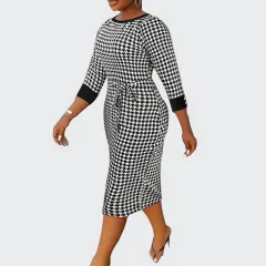 Chevron Plus-size Long-sleeve Dress Slimming - Colour - View 1