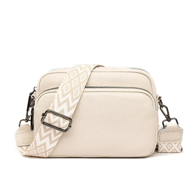 Women's Fashion Litchi Pattern Cattle Leather Bag Cream - Shop at LoveMi