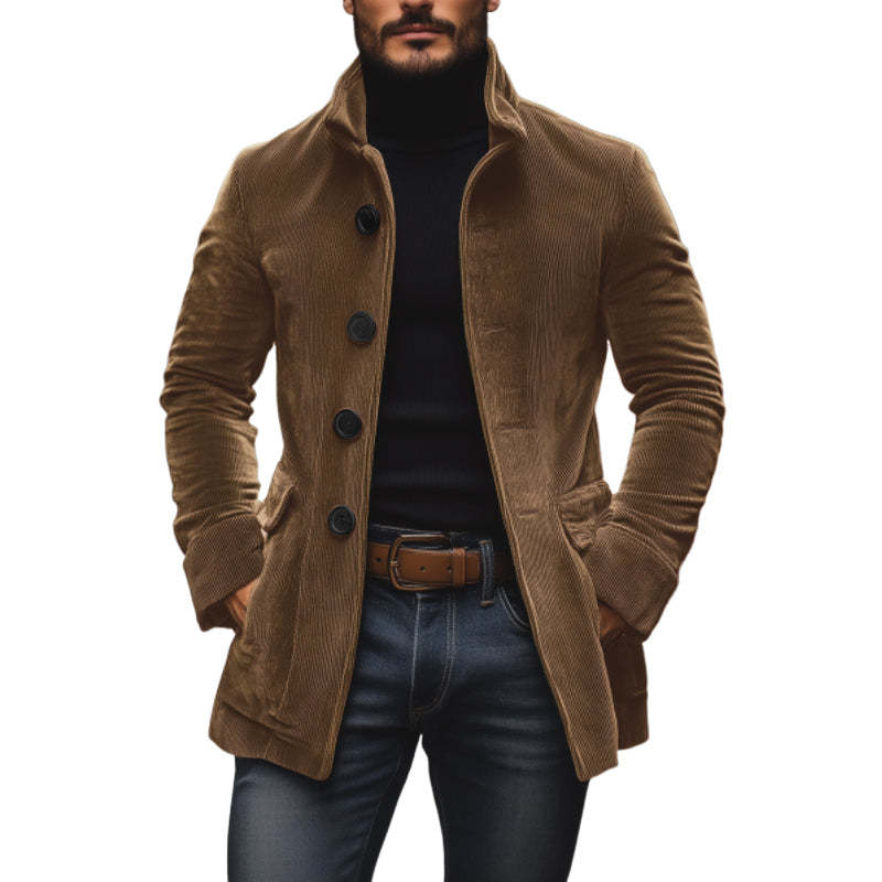 Men's Jacket Winter Stand Collar Button-up Coat Casual Blazer Outerwear Clothing - Image 8
