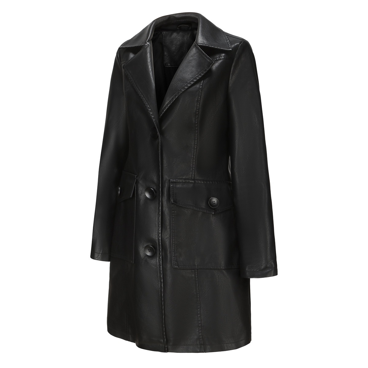Women’s Long Leather Trench Coat – Fashion Outerwear