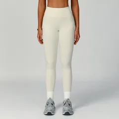 Eco-friendly Recycled High Waist Tights Outdoor Running Yoga Pants - Cream - View 1