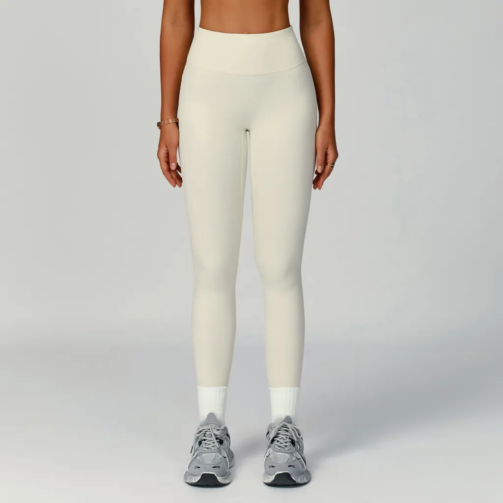 Eco-friendly Recycled High Waist Tights Outdoor Running Yoga Pants - Cream