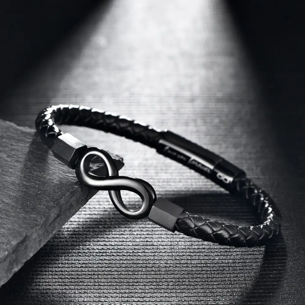 Leather Bracelet Vintage Leather European And American Stainless Steel