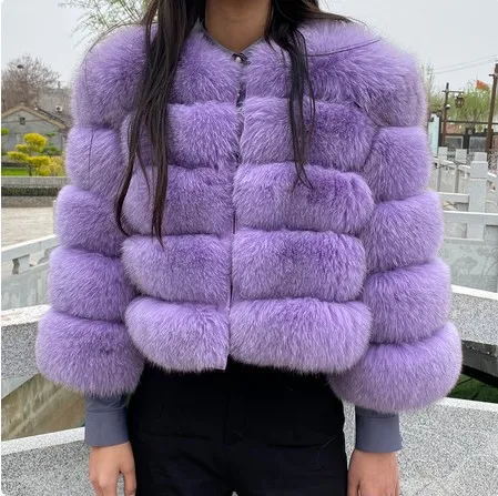 Faux Fox fur Patchwork Thickened Warm Fur Coat Purple - Shop at LoveMi