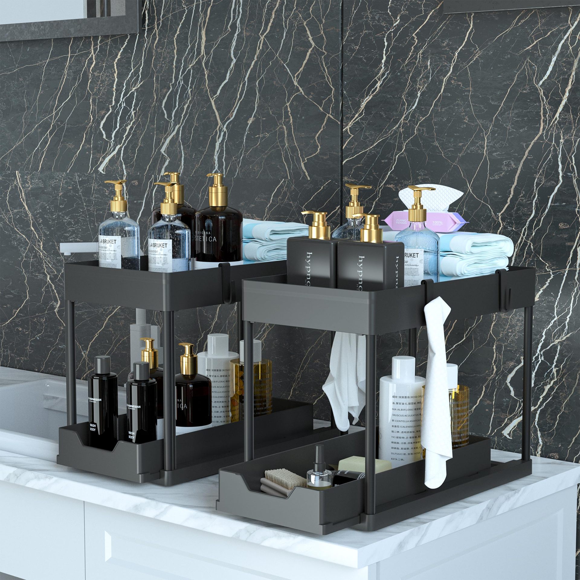 Kitchen Storage Rack A Versatile Mobile Organizer With Tiered Pull-out Shelves For Spice Jars 3